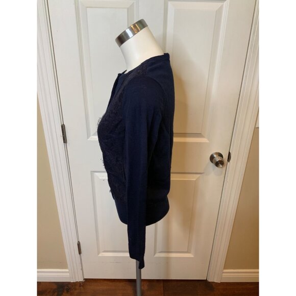 Brooks Brother 346 Navy Blue 100% Wool Floral Lace Button-Up Cardigan, Size M - Picture 3 of 5